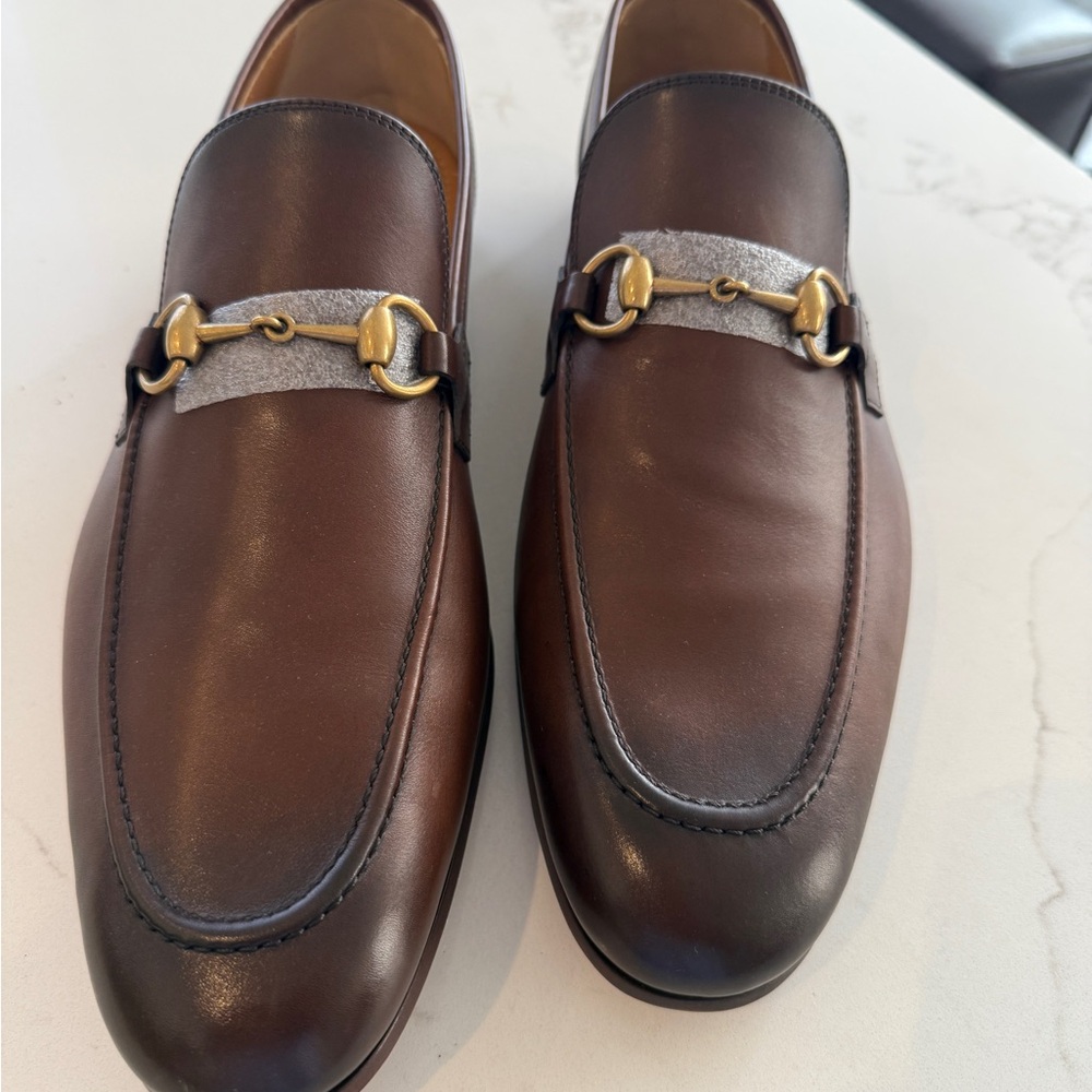 Gucci Brown Leather Loafers with Gold Accents